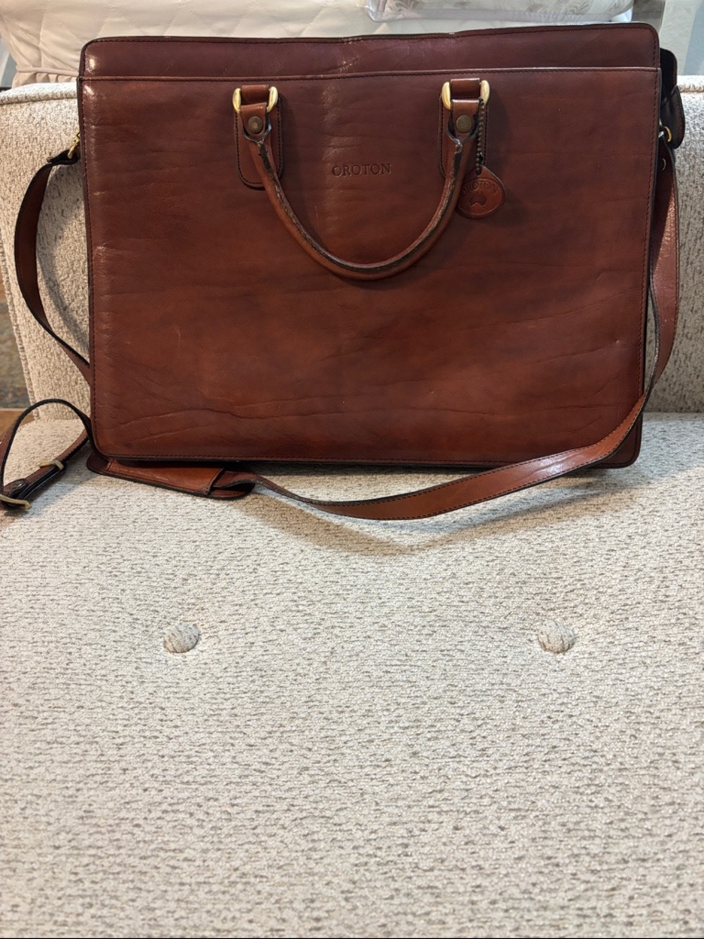 Oroton Brown Leather Briefcase - Classic Work Bag